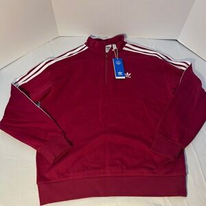 Adidas Women's Sm Quarter Zip Sweatshirt‎ Burgundy Pullover 3 Stripe Trefoil NWT